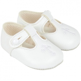Baby White Matt T-bar Cross Shoes 'Baypods'